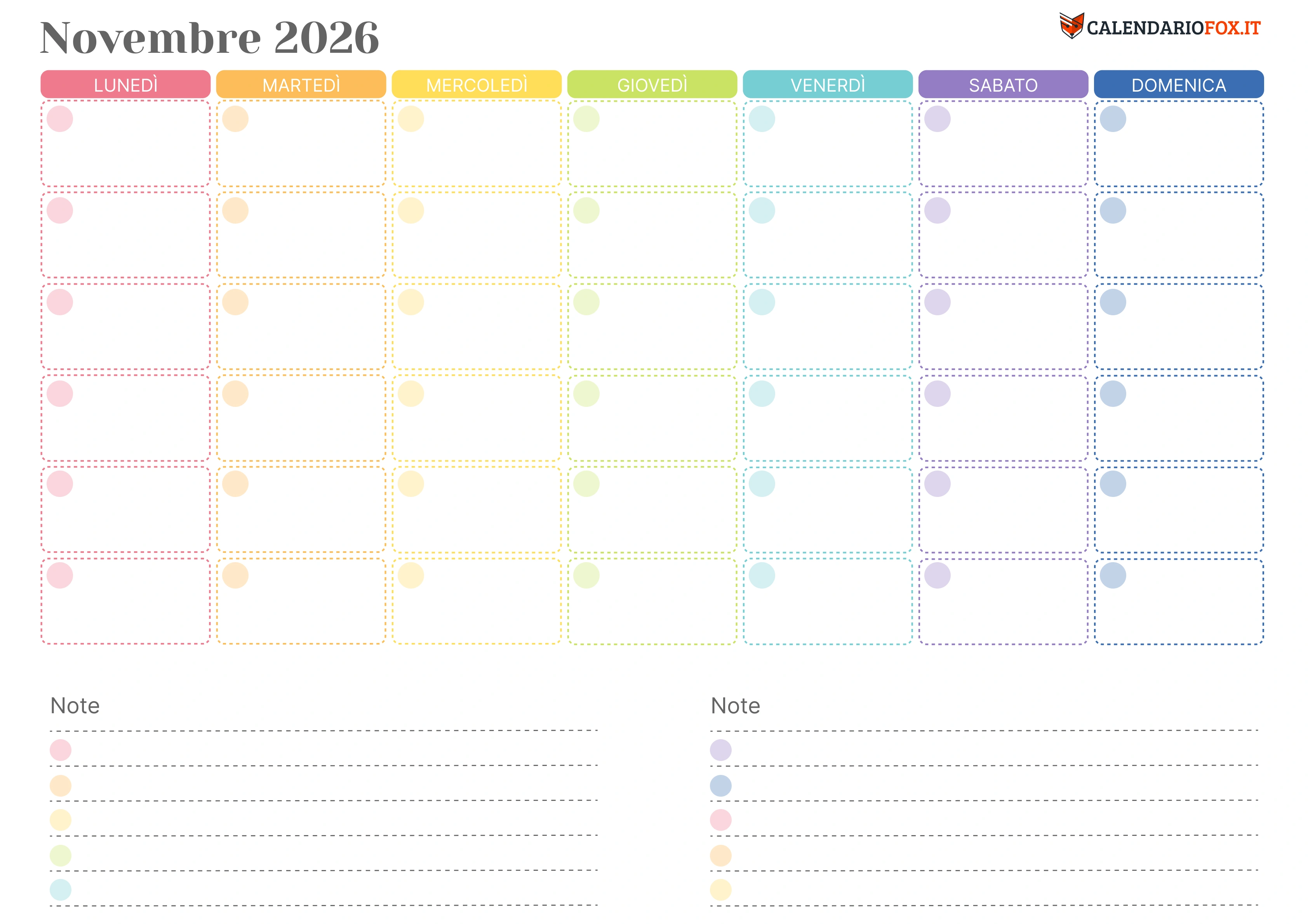 Calendario novembre colorato