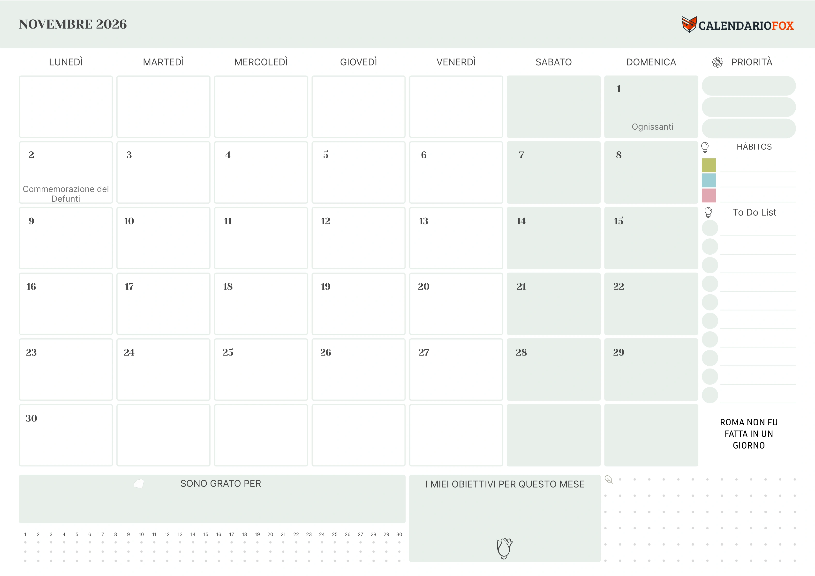 Calendario Novembre 2026 Con Priorita