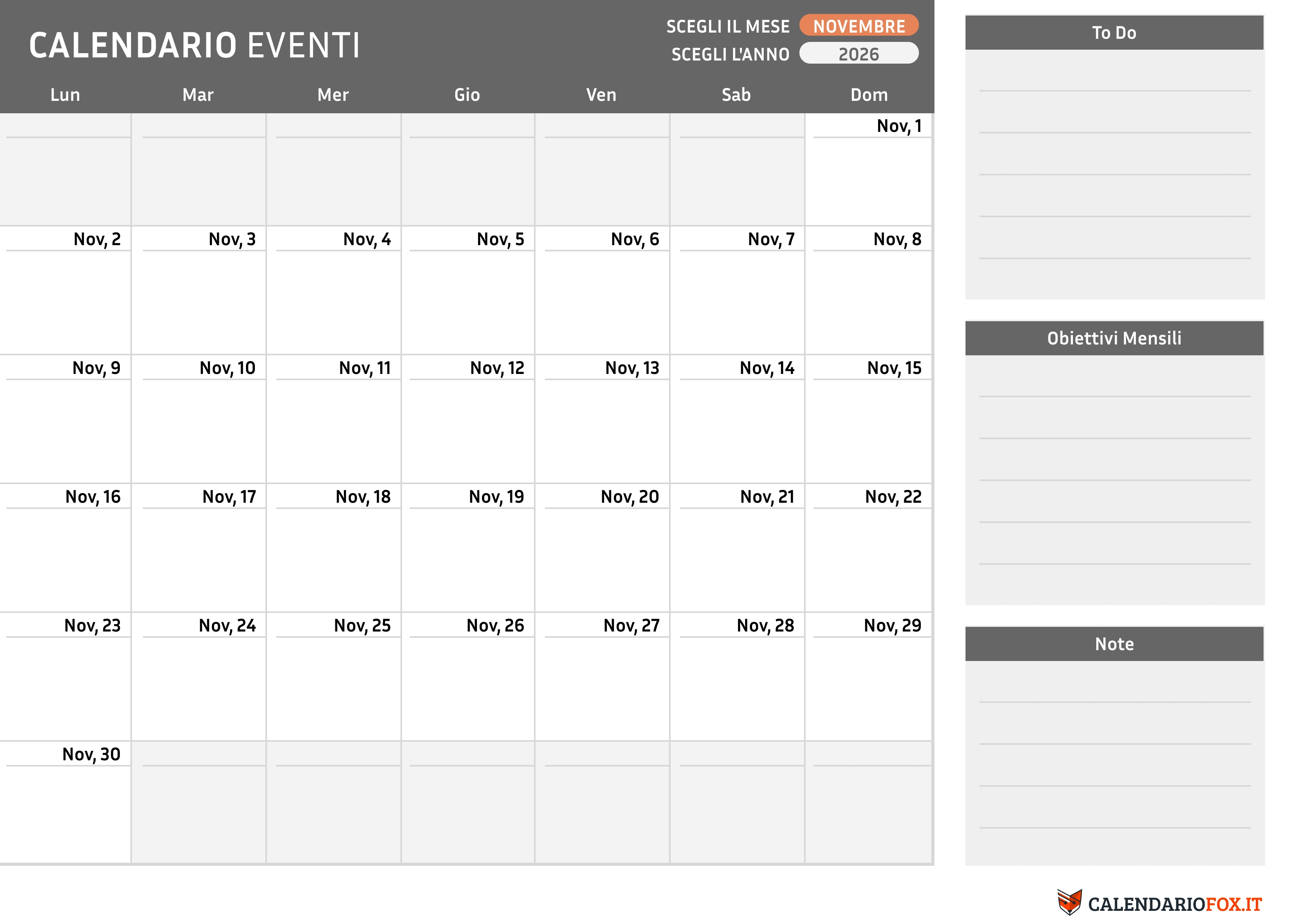 Calendario novembre con To-Do List