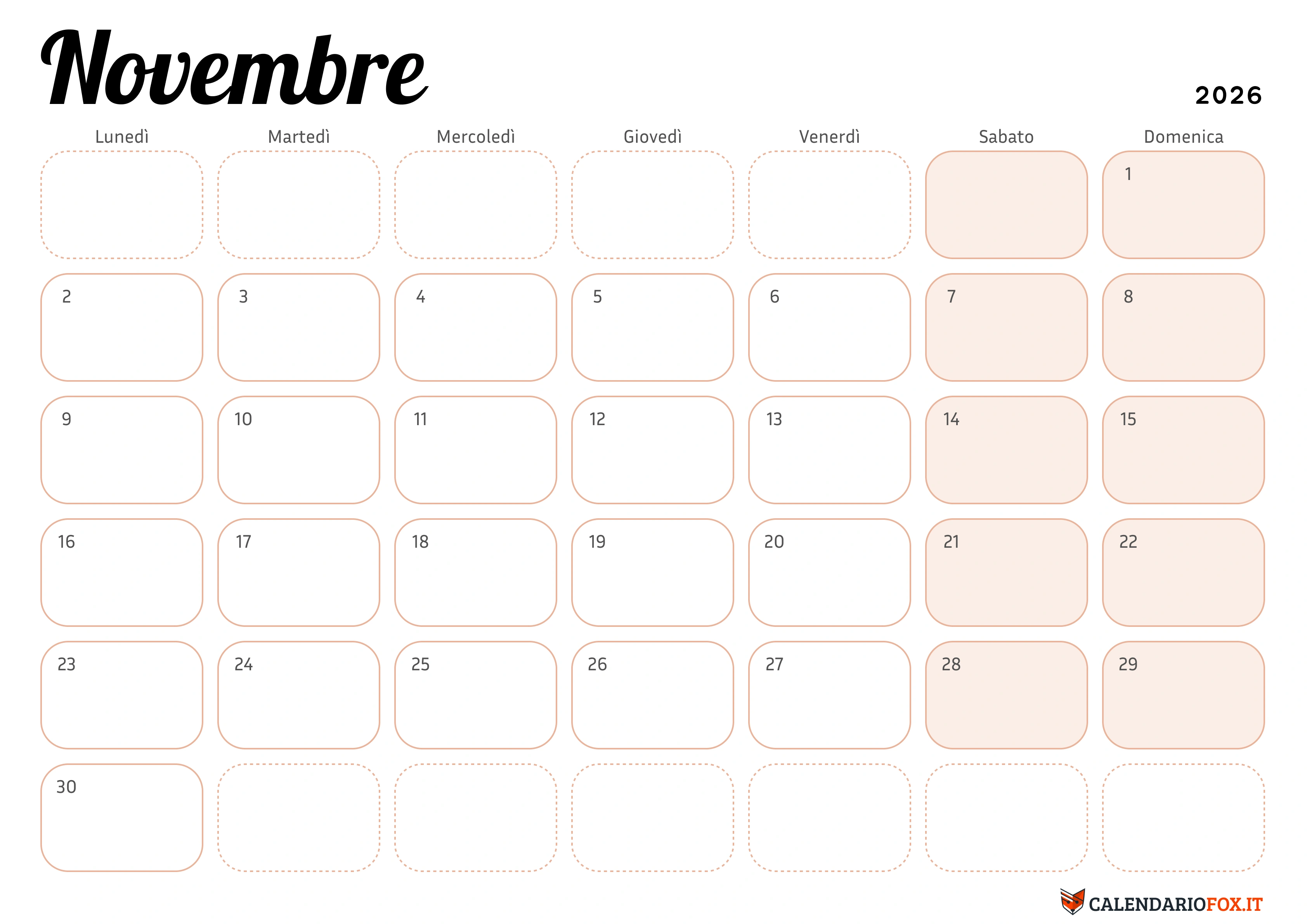Calendario novembre elegante