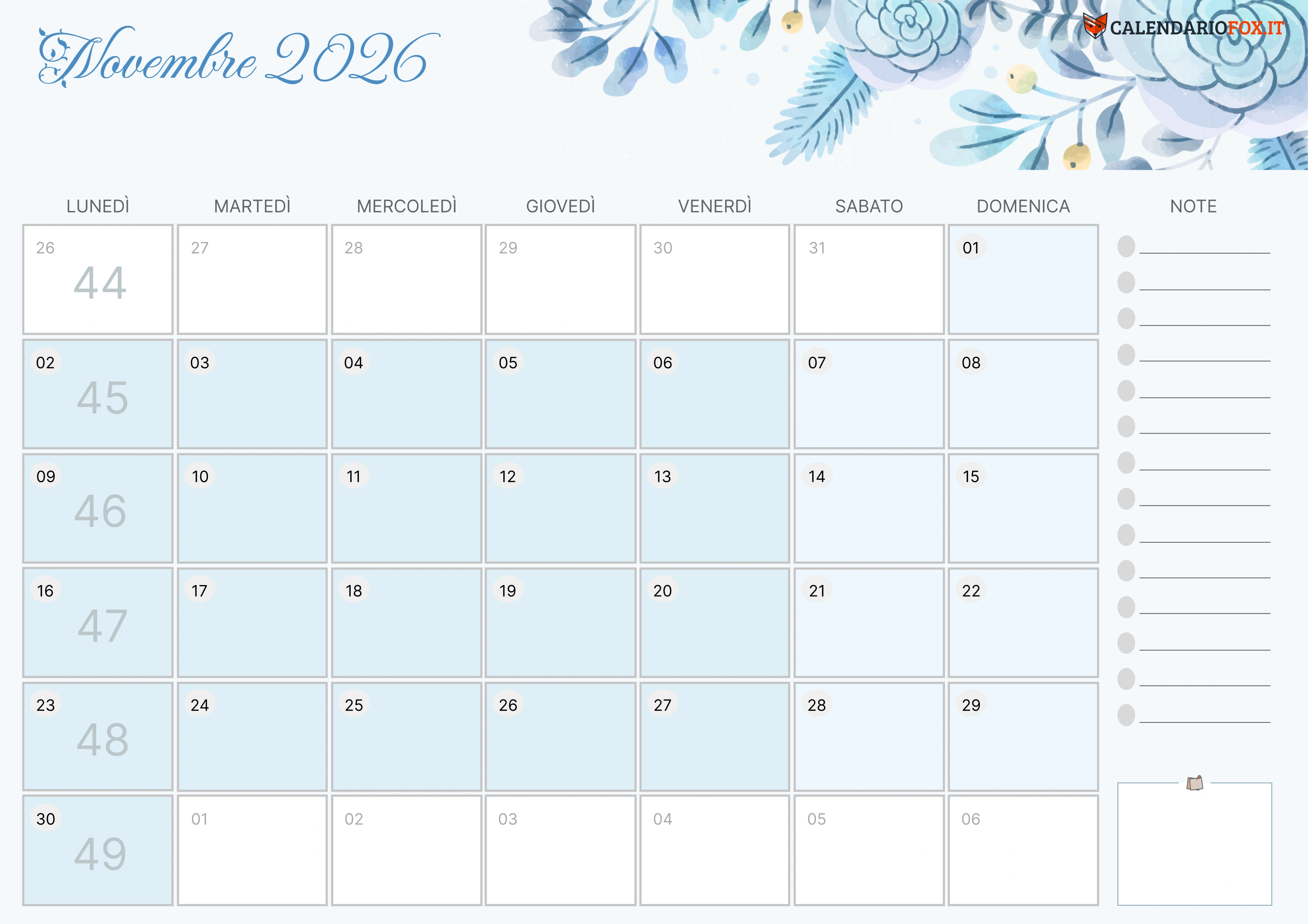 Calendario novembre estetico