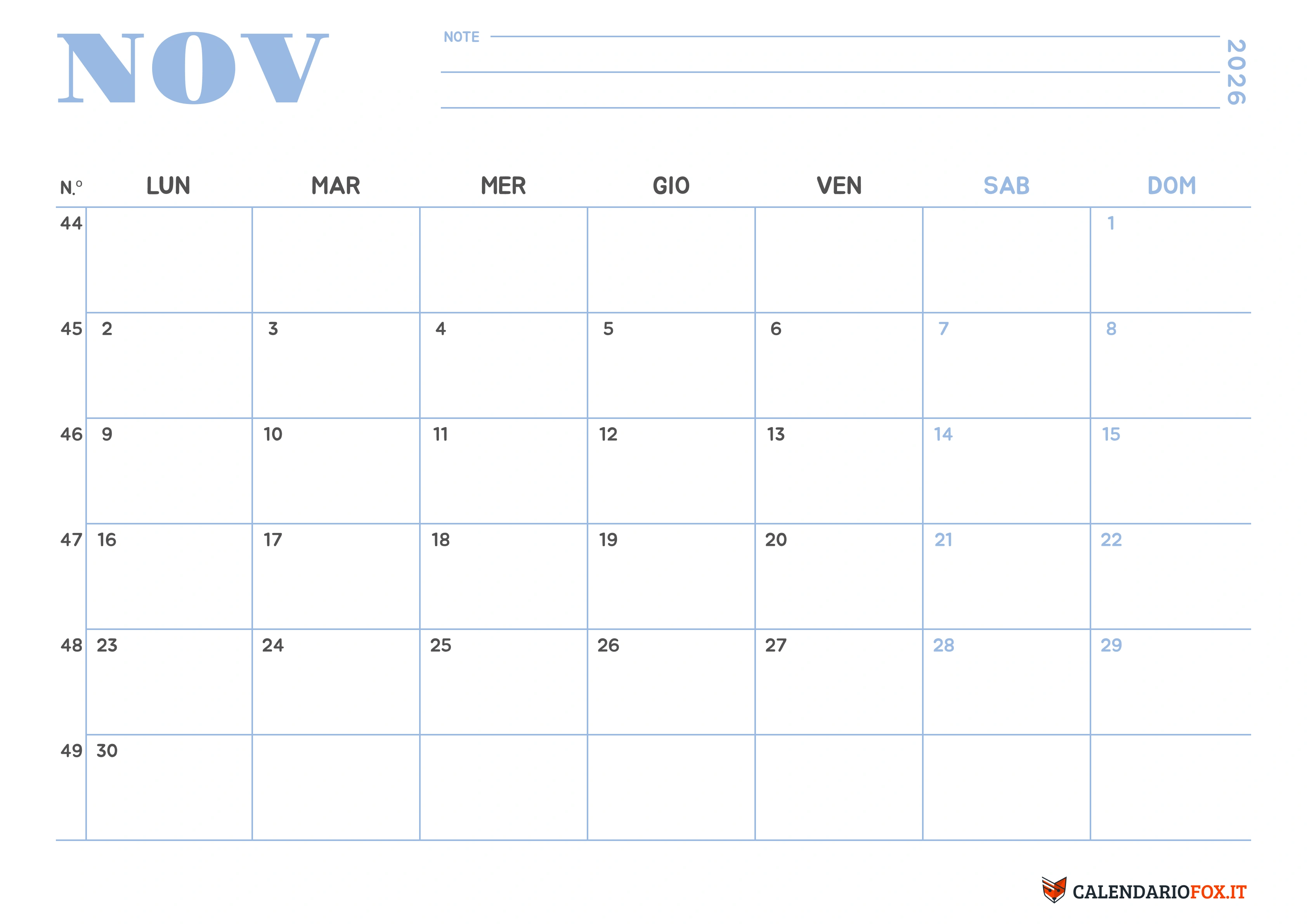 Calendario novembre minimalista