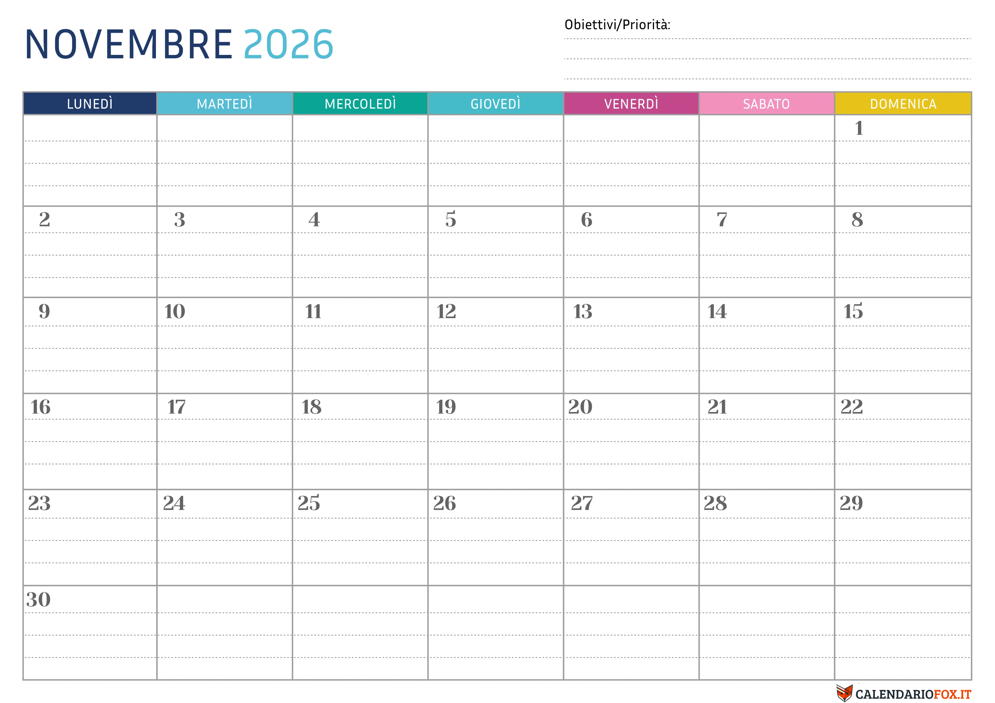 Calendario novembre Puntinato