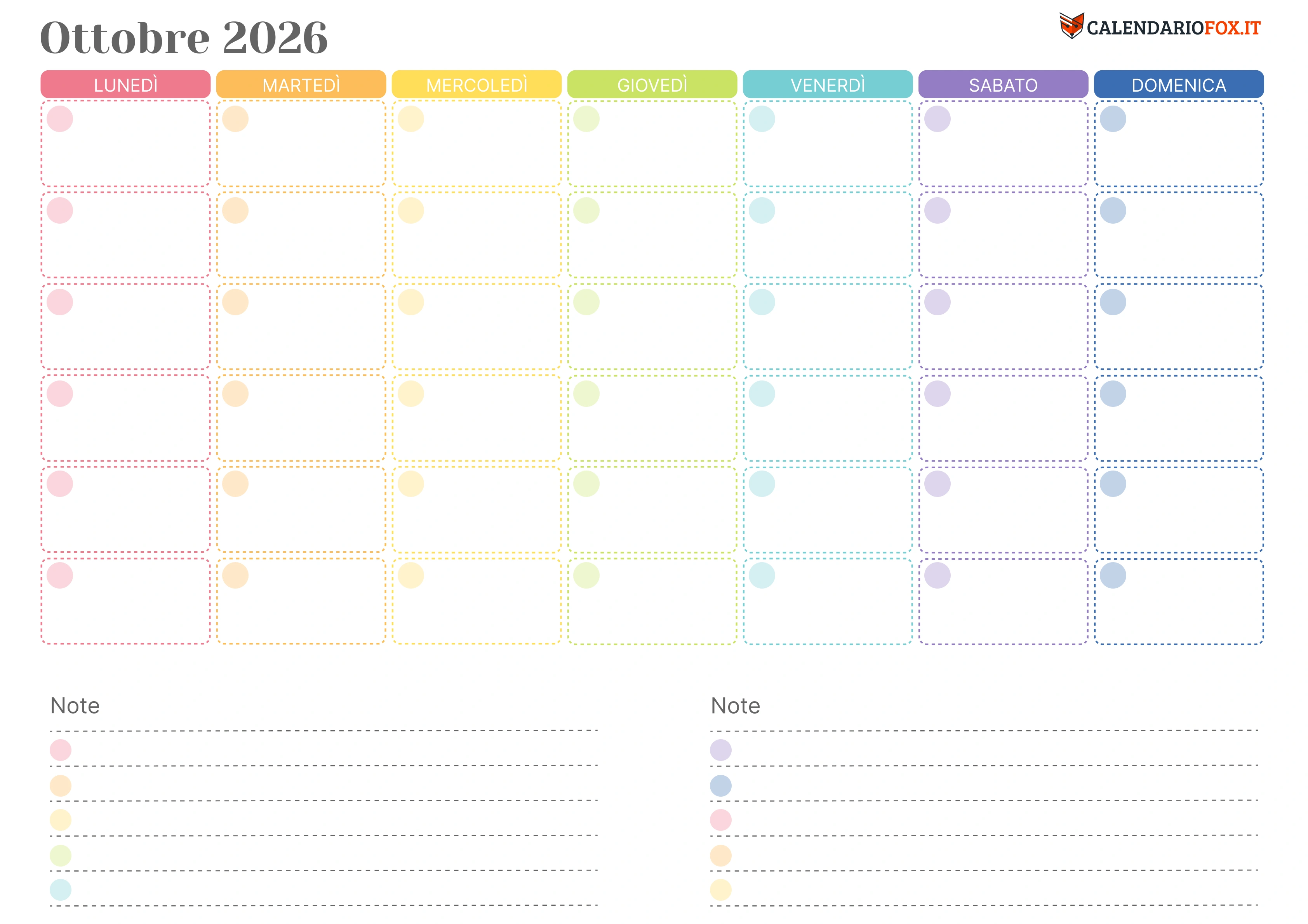 Calendario ottobre colorato