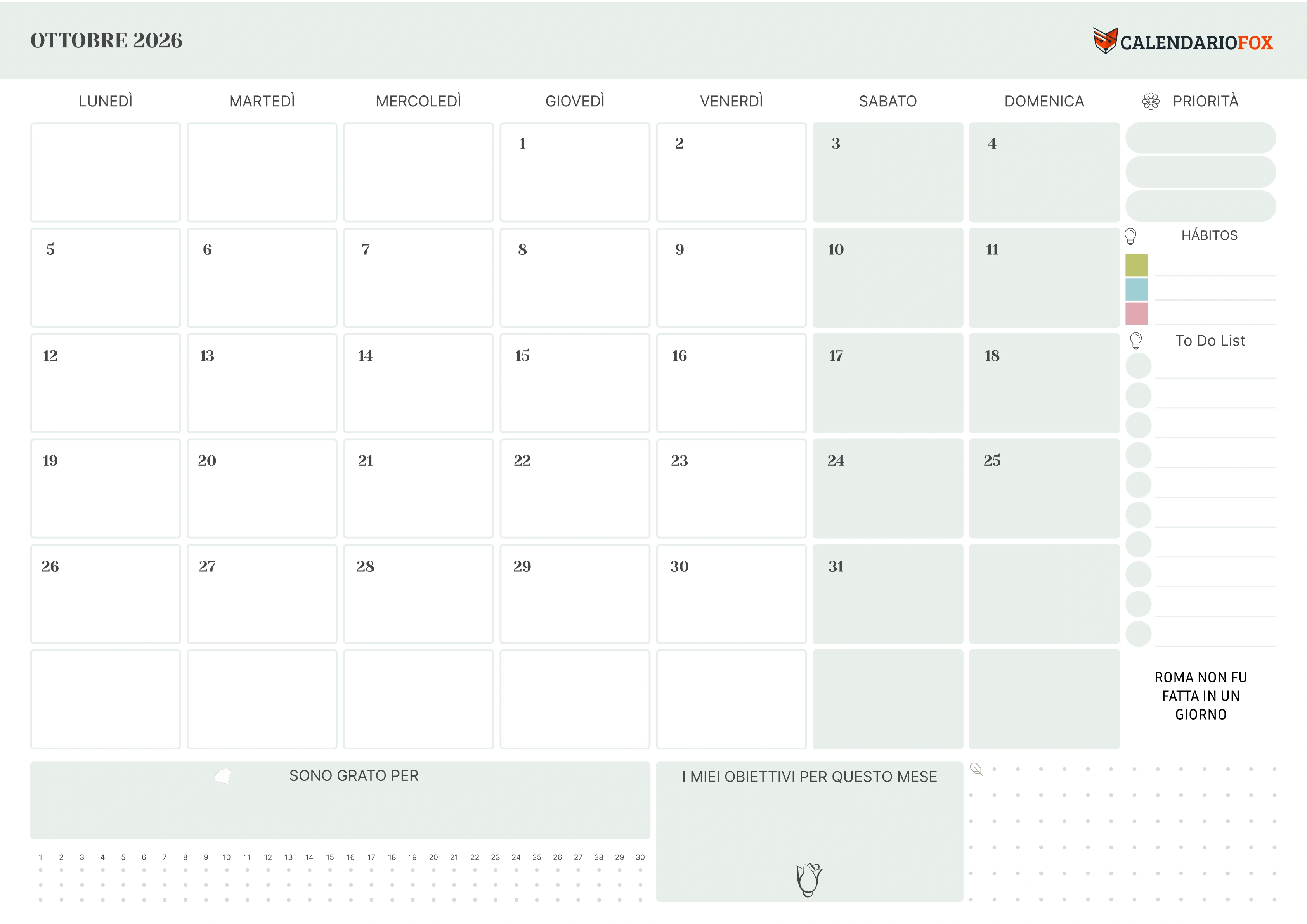 Calendario ottobre con priorità