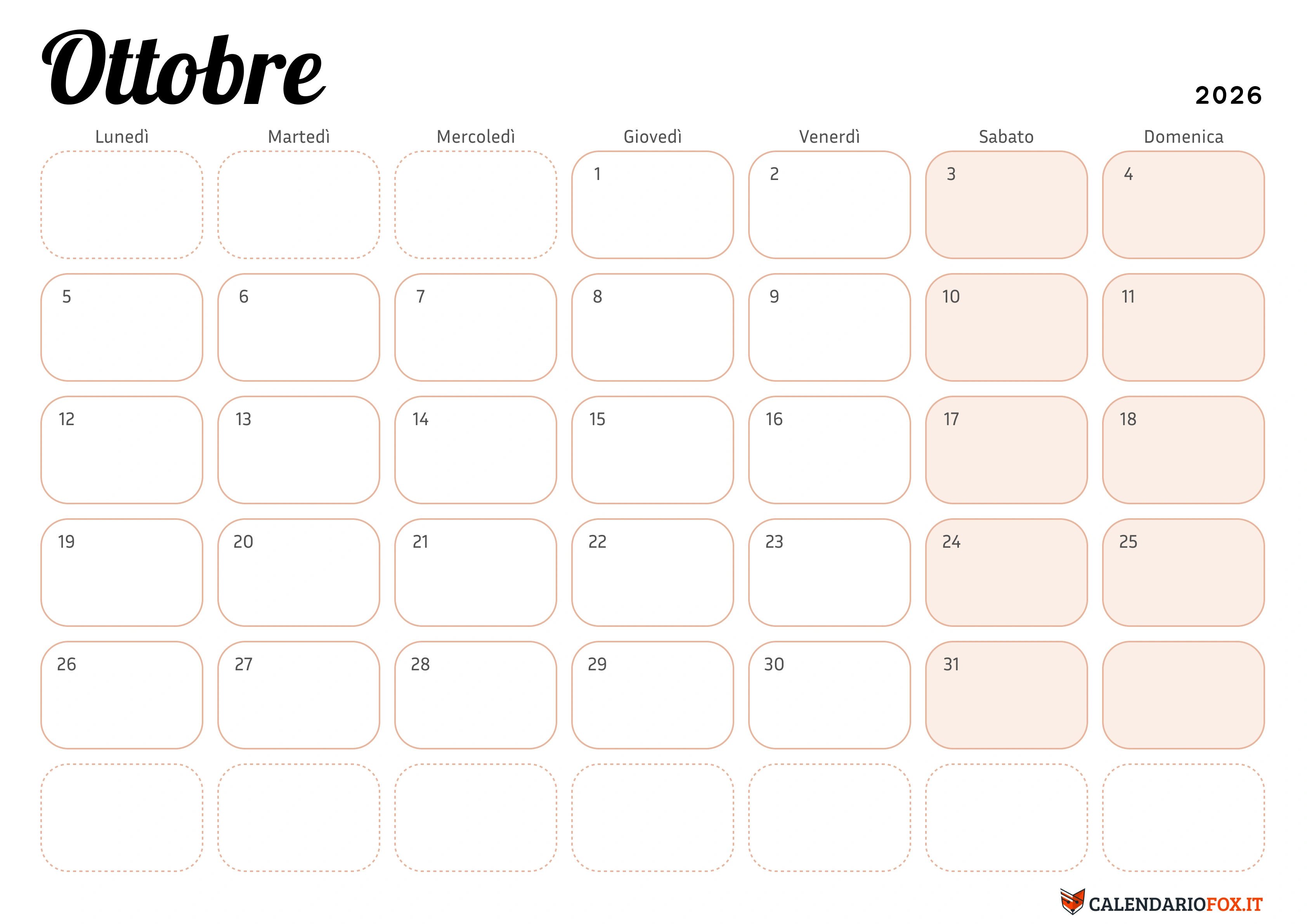 Calendario ottobre elegante