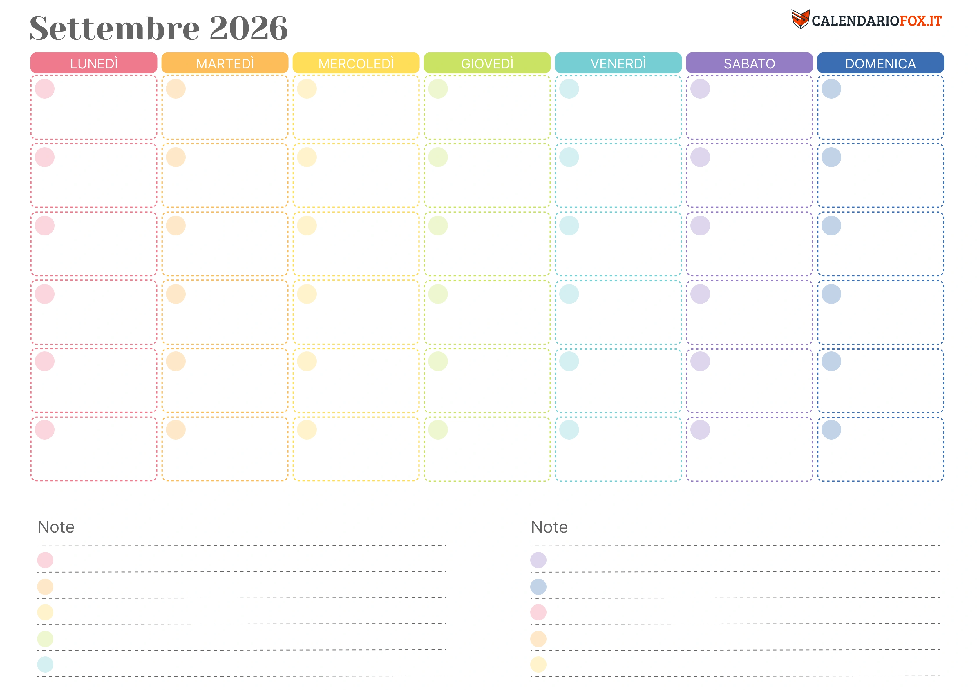 Calendario settembre colorato