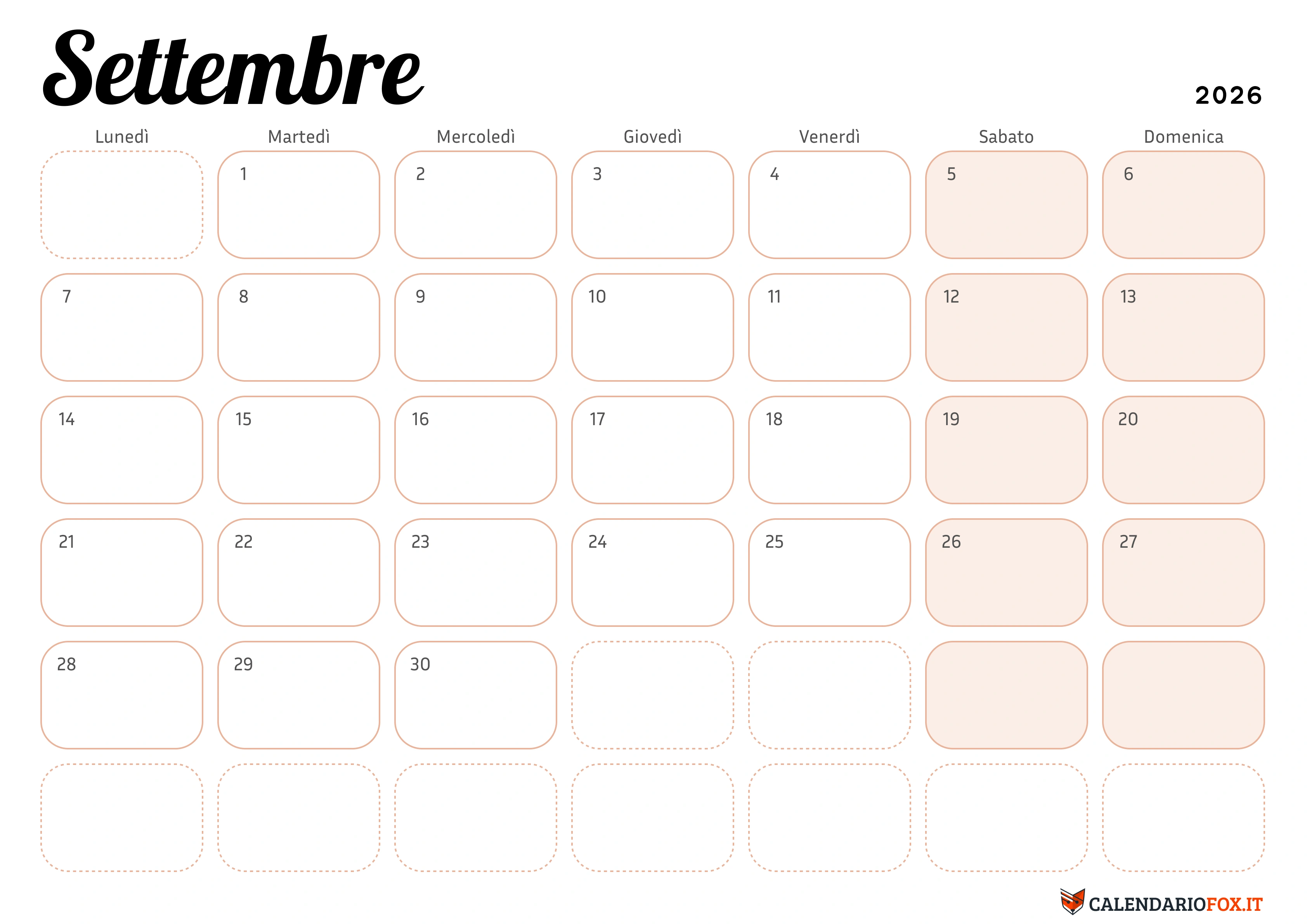 Calendario Settembre 2026 Da Stampare PDF Gratis Calendario Settembre 2026 Da Stampare PDF Gratis