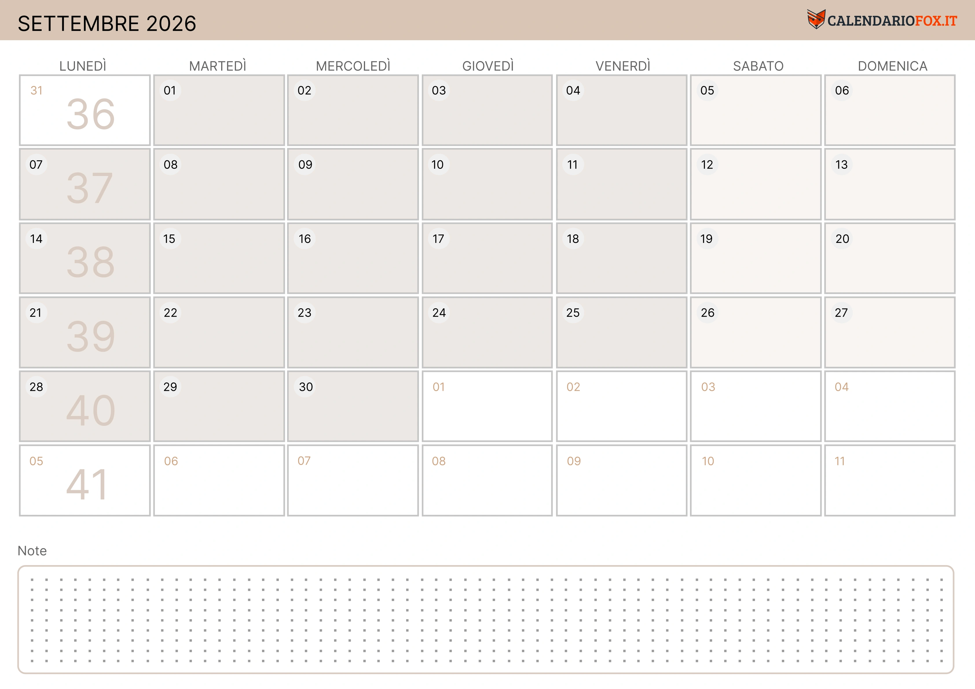 Calendario settembre moderno