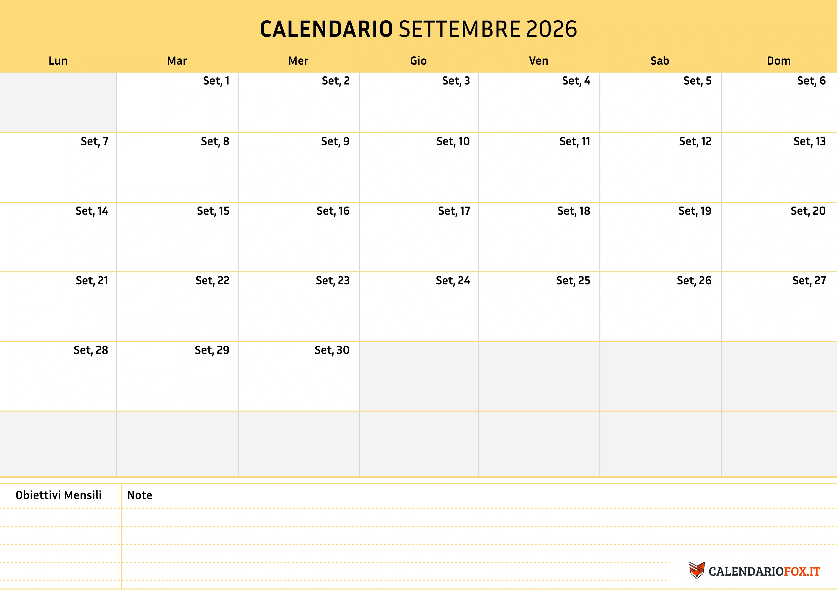 Calendario settembre semplice