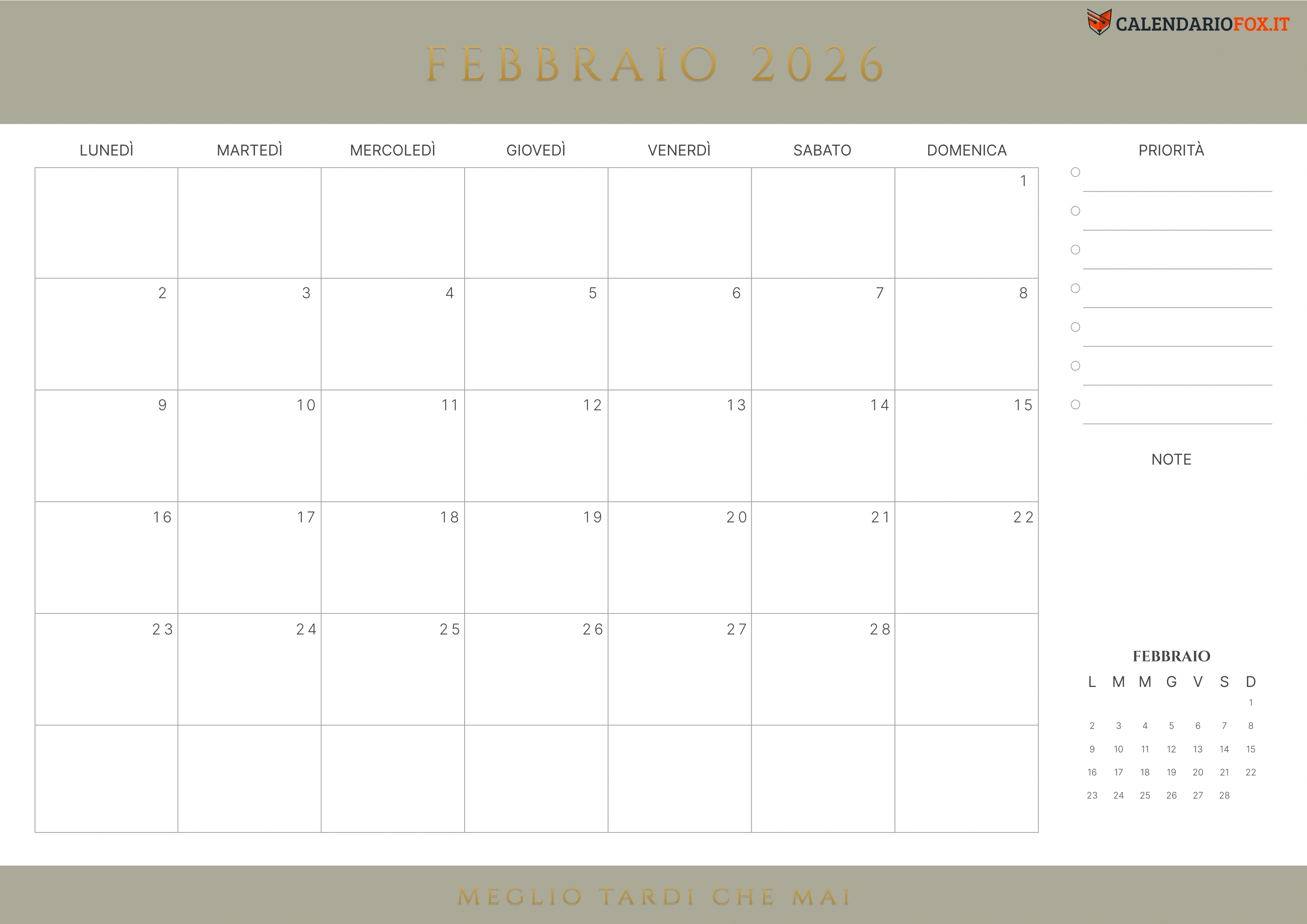 Grigio Giallastro Calendario febbraio con citazione